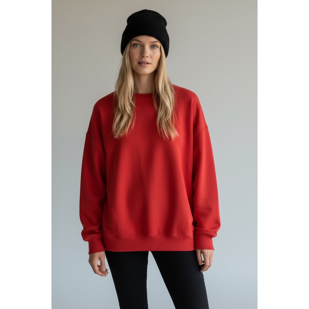 Red Oversized Crew Neck Sweatshirt Size Large Casual Core Cozy